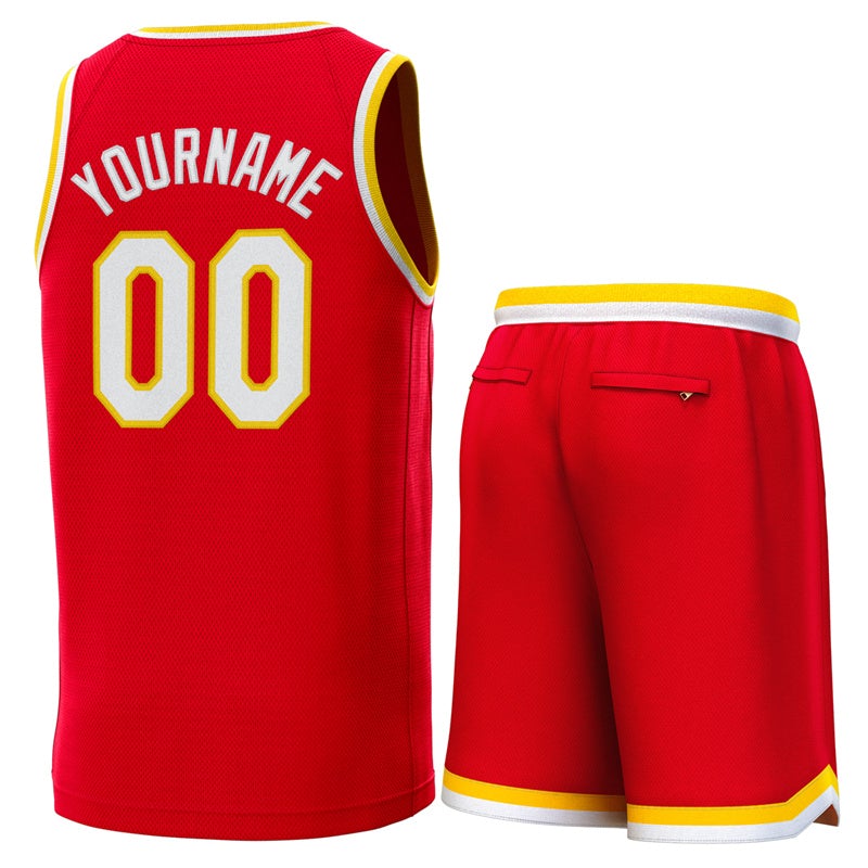 Maillot de basket-ball classique personnalisé rouge jaune-blanc