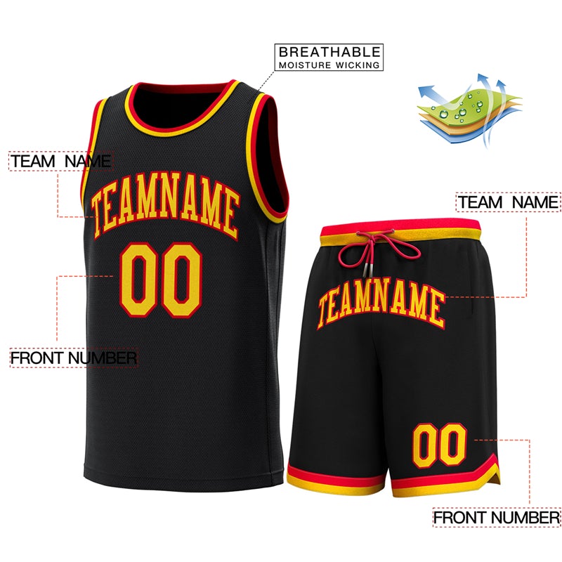 Custom Black Red-Yellow Classic Sets Basketball Jersey