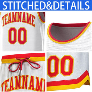 Maillot de basket-ball personnalisé blanc rouge-jaune, ensembles classiques