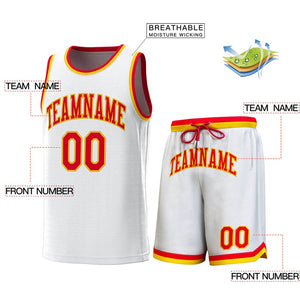 Maillot de basket-ball personnalisé blanc rouge-jaune, ensembles classiques