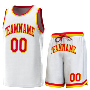 Maillot de basket-ball personnalisé blanc rouge-jaune, ensembles classiques