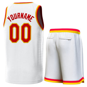 Maillot de basket-ball personnalisé blanc rouge-jaune, ensembles classiques