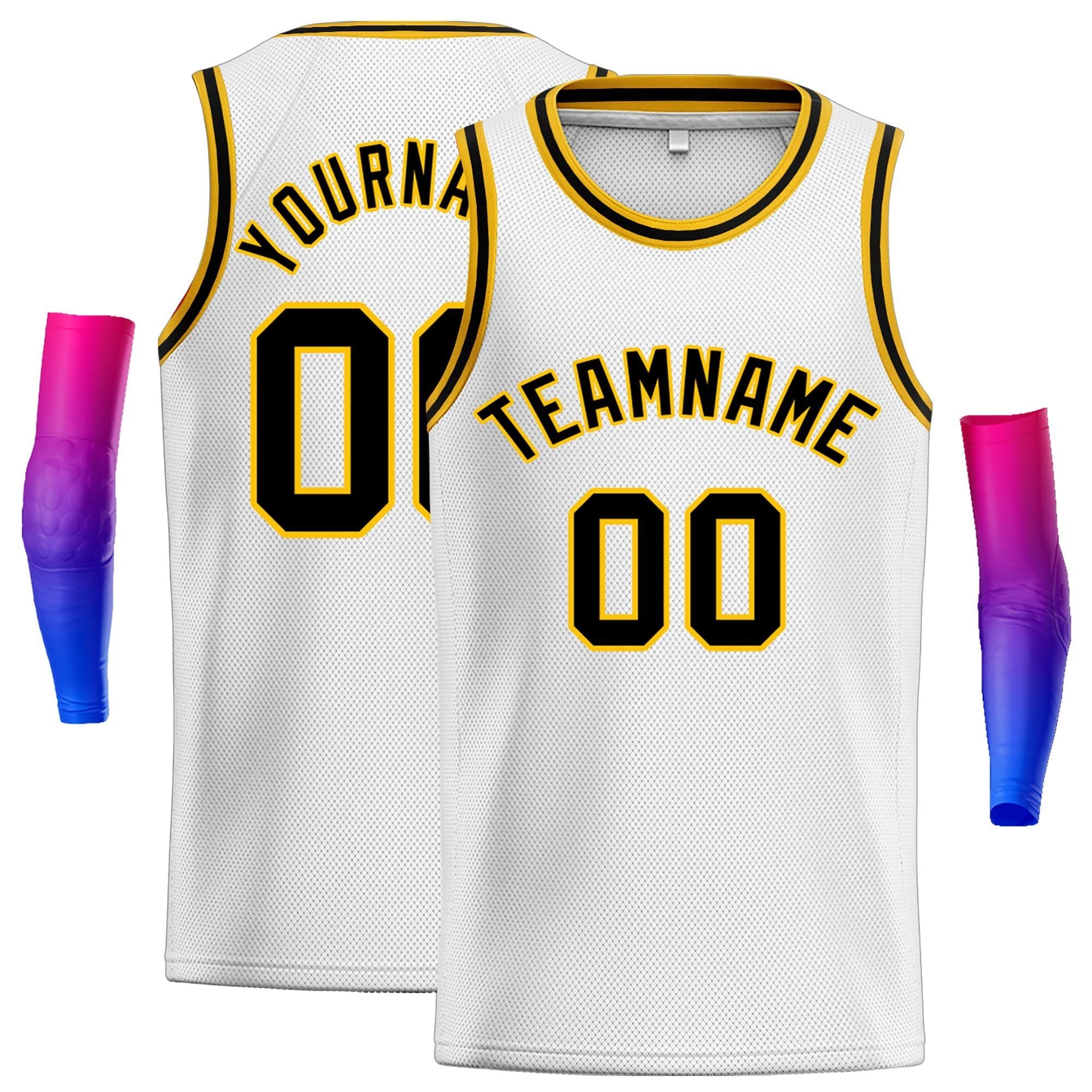 Custom White Black-Yellow Classic Tops Men Casual Basketball Jersey