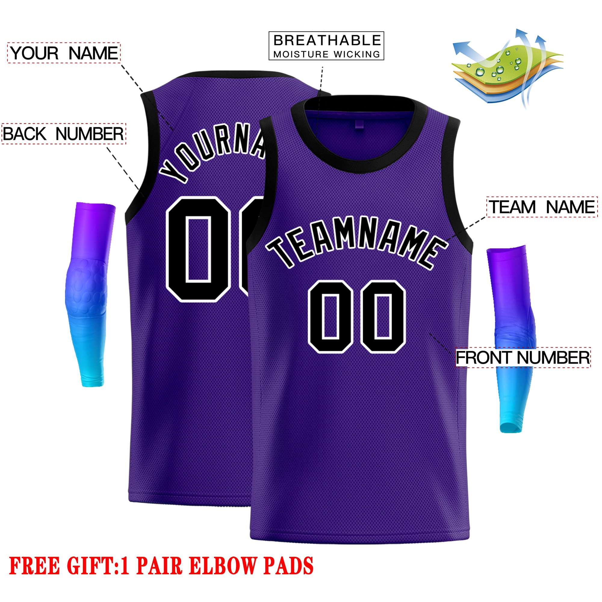 Custom Purple Black-White Classic Tops Casual Basketball Jersey