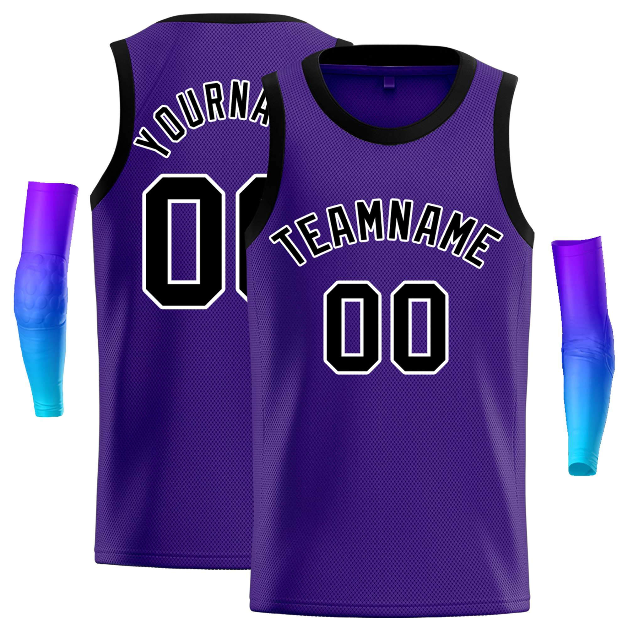 Maillot de basket-ball décontracté, personnalisé, violet, noir et blanc, hauts classiques