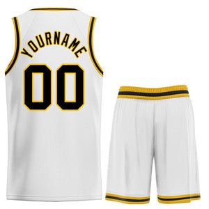 Custom White Black-Yellow Classic Sets Curved Basketball Jersey