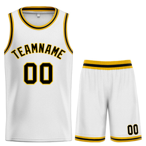 Custom White Black-Yellow Classic Sets Curved Basketball Jersey