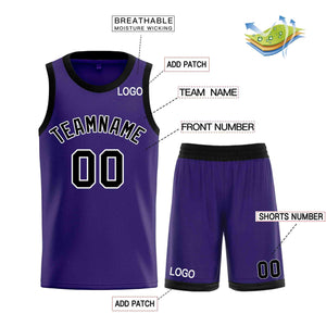 Custom Purple Black-White Bull Classic Sets Curved Basketball Jersey