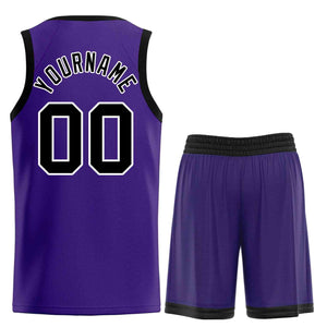 Custom Purple Black-White Bull Classic Sets Curved Basketball Jersey