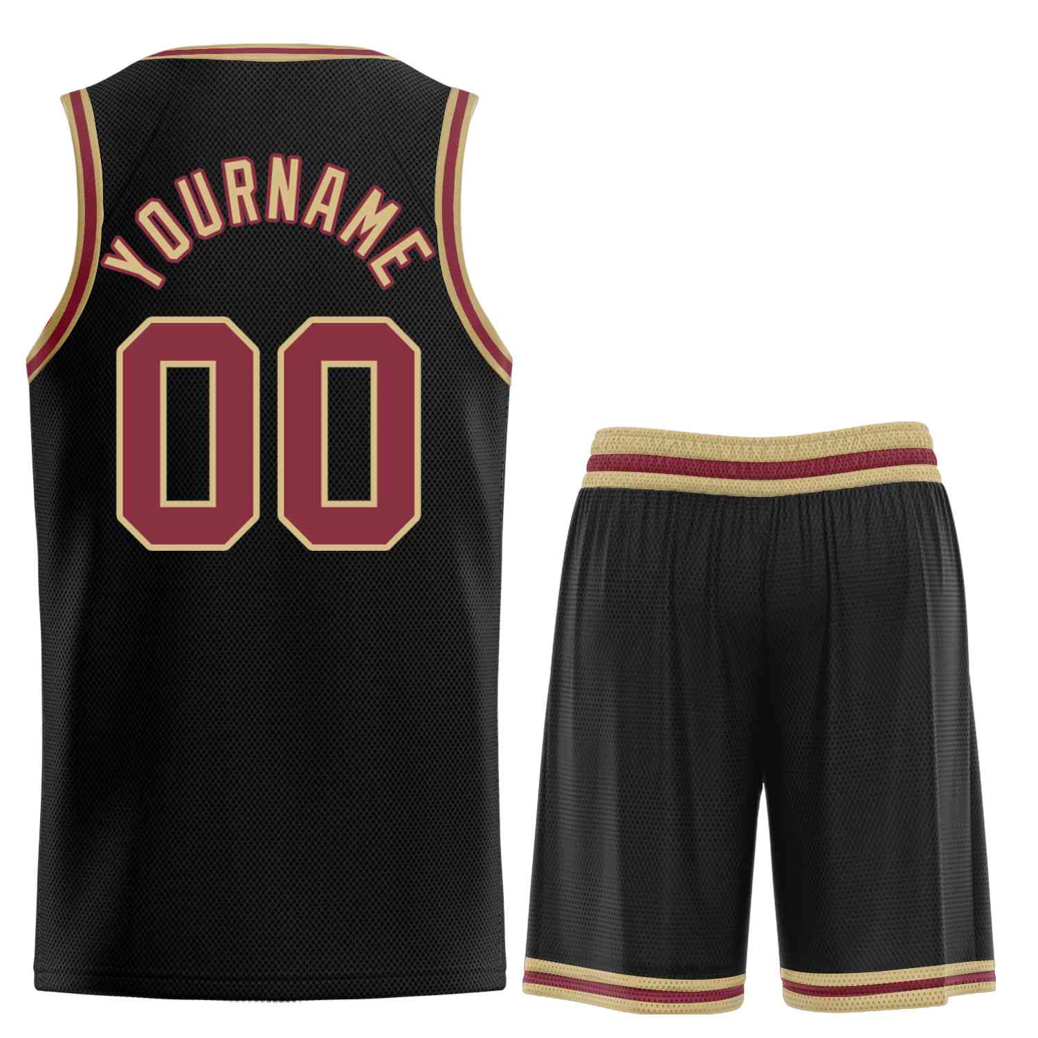 Custom Black Red-Old Gold Classic Sets Curved Basketball Jersey