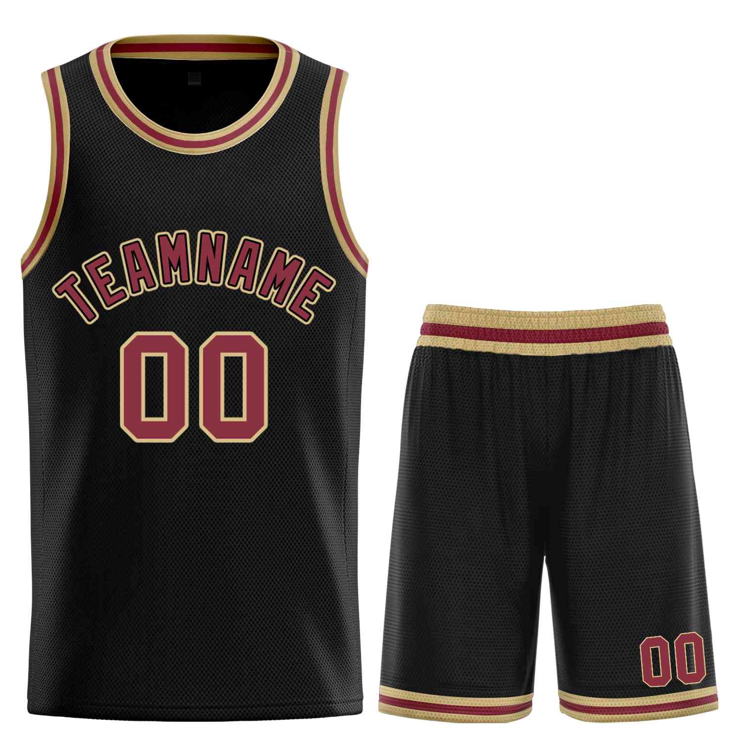 Custom Black Red-Old Gold Classic Sets Curved Basketball Jersey