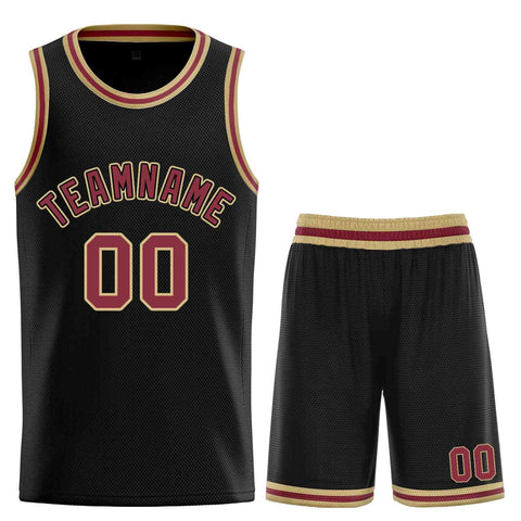 Custom Black Red-Old Gold Classic Sets Curved Basketball Jersey