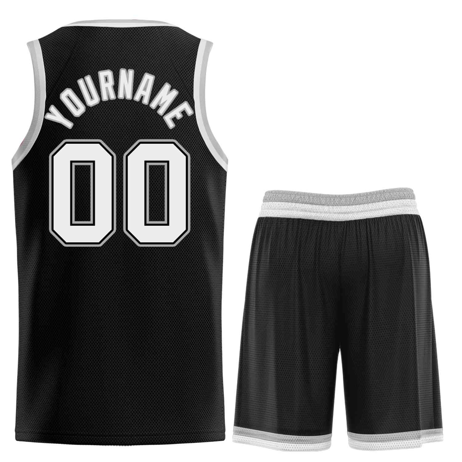 Custom Black White-Gray Classic Sets Curved Basketball Jersey