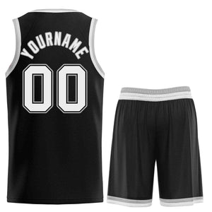 Maillot de basket-ball incurvé personnalisé noir blanc-gris, ensembles classiques