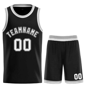 Maillot de basket-ball incurvé personnalisé noir blanc-gris, ensembles classiques