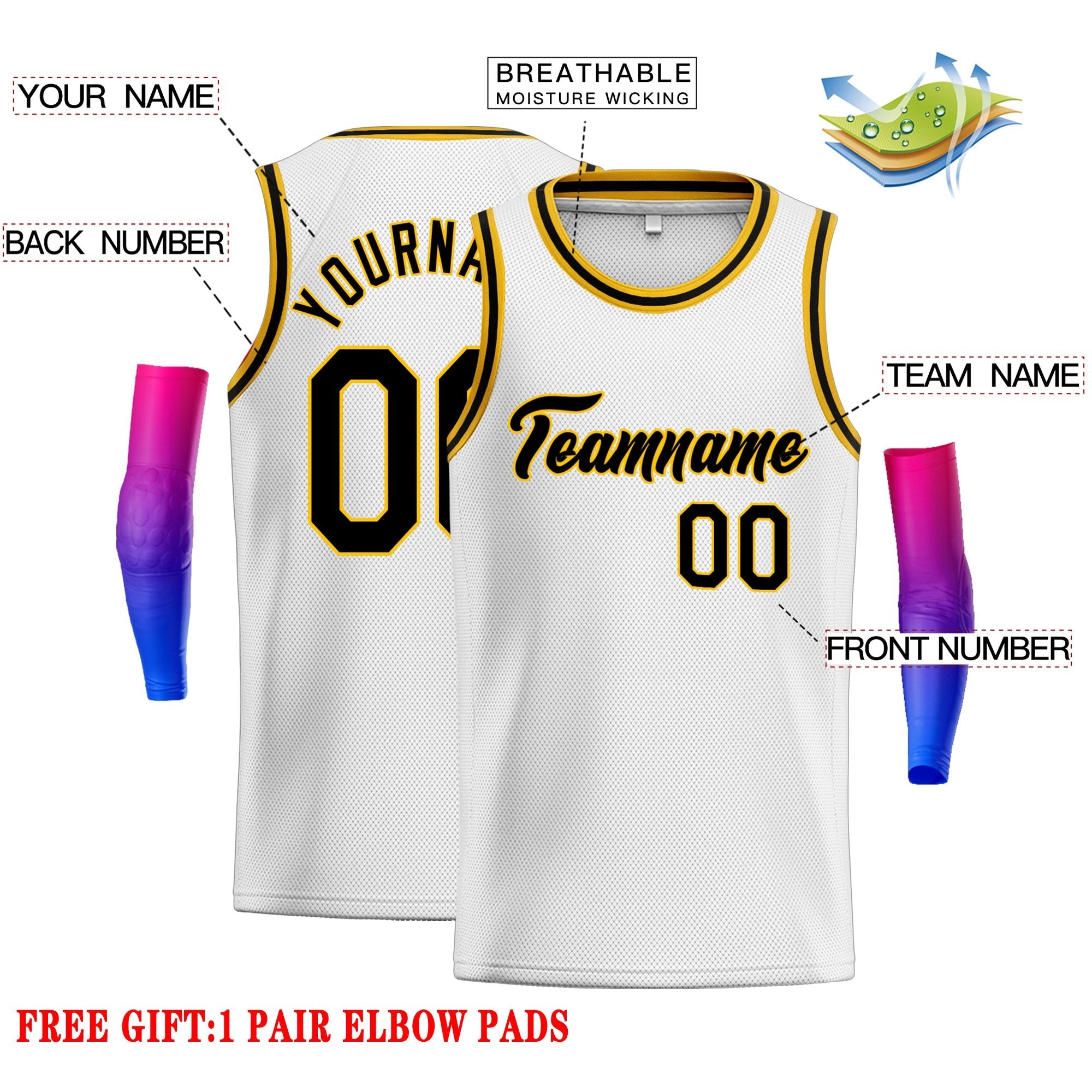 Custom White Black-Yellow Classic Tops Men Casual Basketball Jersey