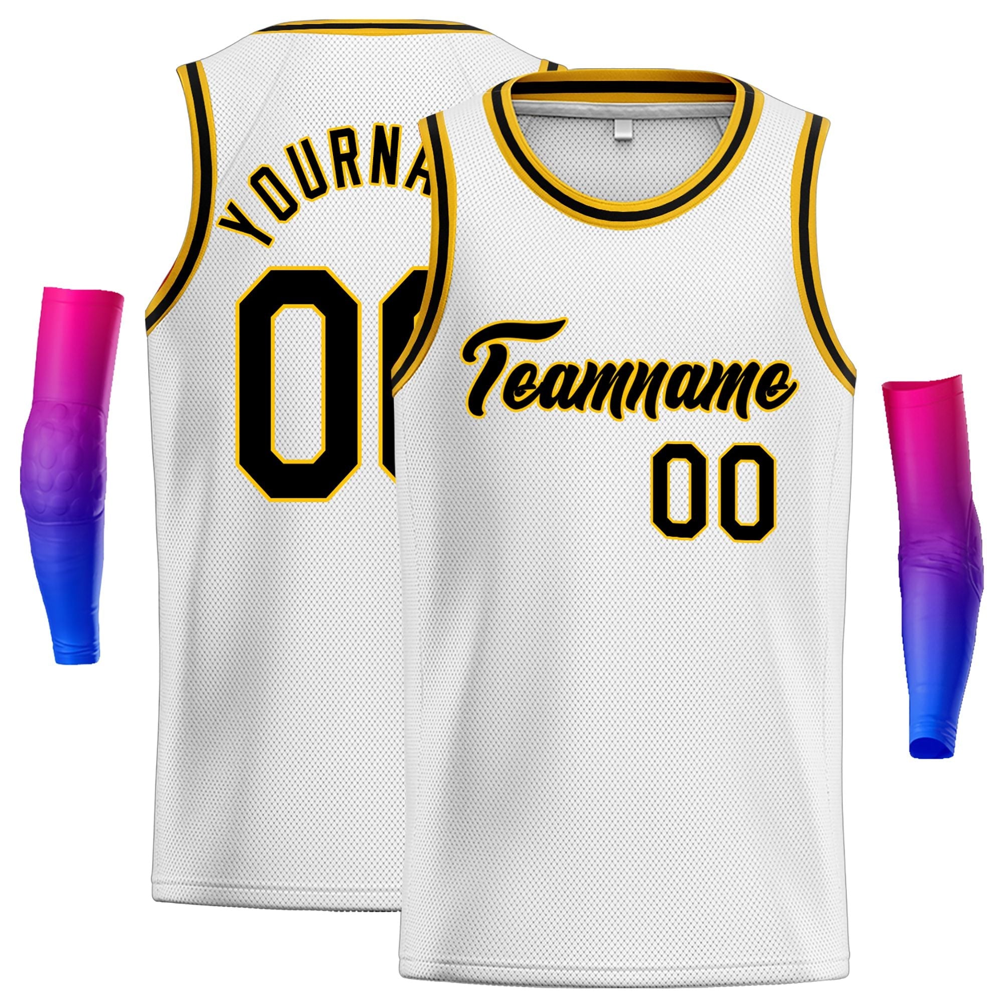 Maillot de basket-ball décontracté pour hommes, haut classique personnalisé blanc noir-jaune