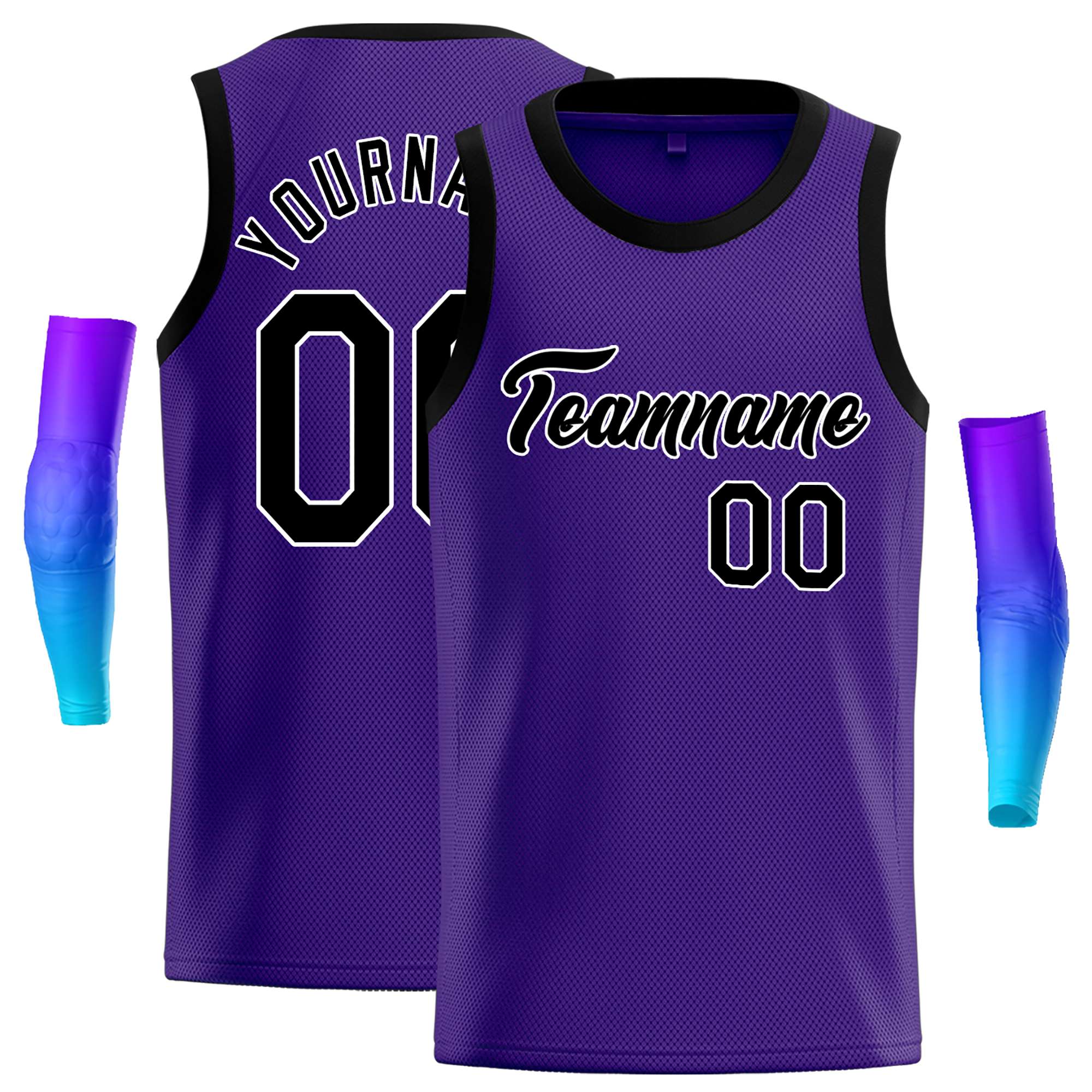 Maillot de basket-ball décontracté, personnalisé, violet, noir et blanc, hauts classiques