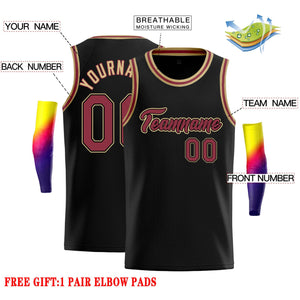 Custom Black Red-Old Gold Classic Tops Casual Basketball Jersey