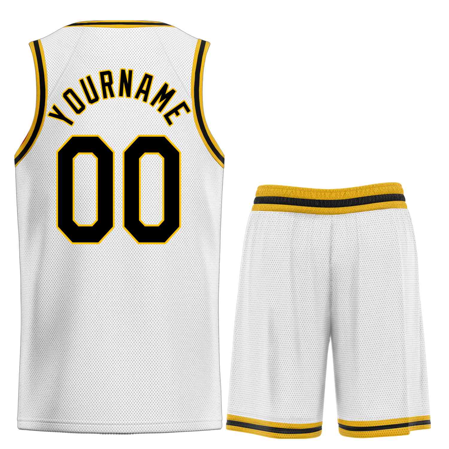 Uniforme de sport personnalisé blanc noir-jaune, ensembles classiques, maillot de basket-ball