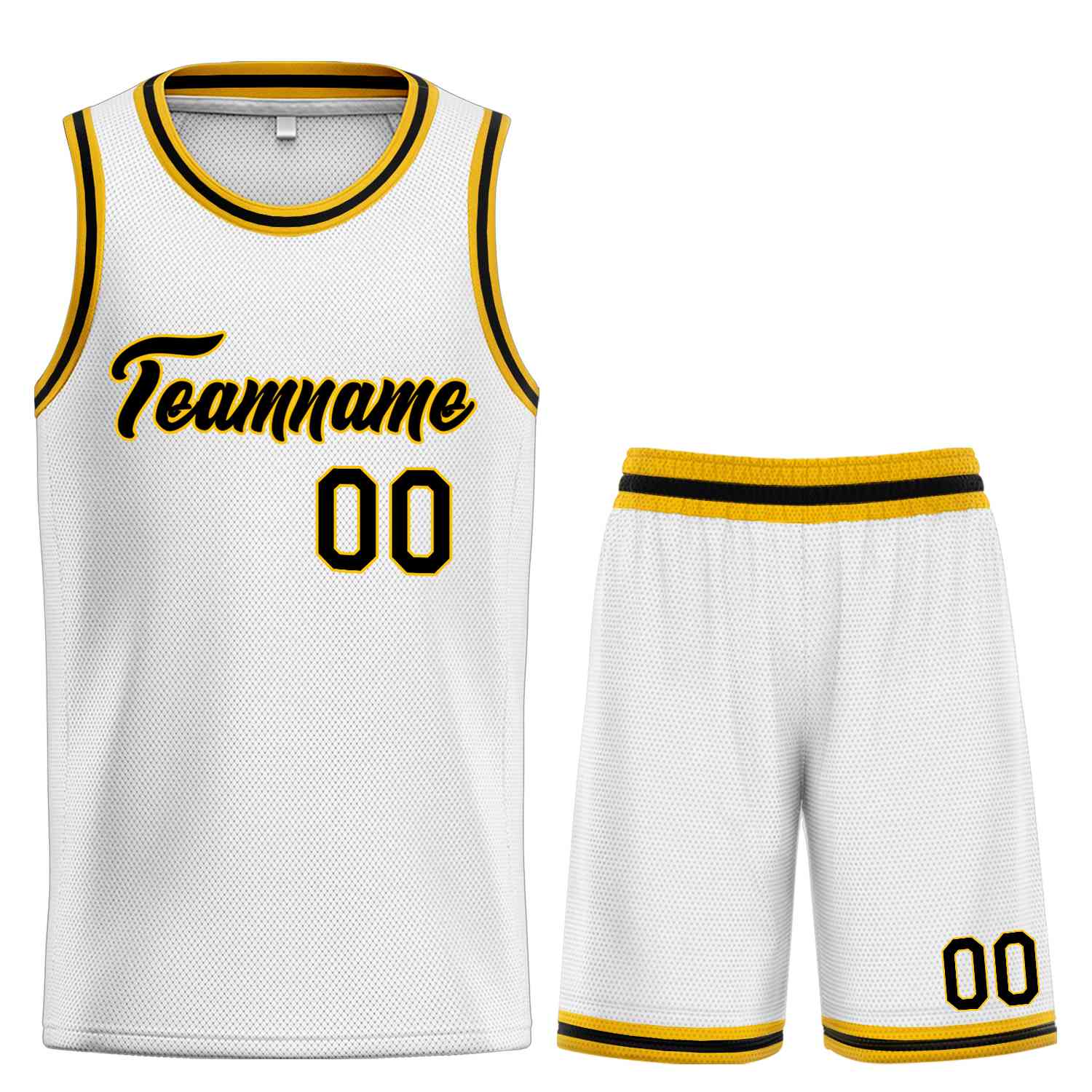 Uniforme de sport personnalisé blanc noir-jaune, ensembles classiques, maillot de basket-ball