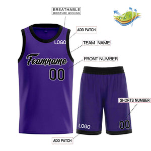 Uniforme de sport de guérison violet noir-blanc personnalisé, ensembles classiques, maillot de basket-ball