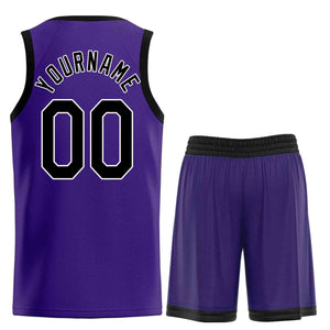 Uniforme de sport de guérison violet noir-blanc personnalisé, ensembles classiques, maillot de basket-ball