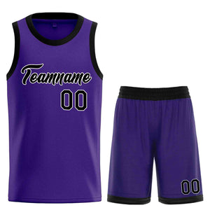 Uniforme de sport de guérison violet noir-blanc personnalisé, ensembles classiques, maillot de basket-ball