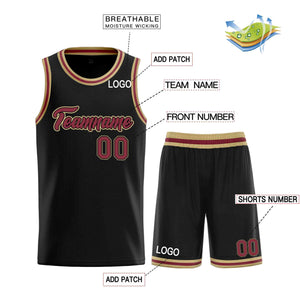 Uniforme de sport personnalisé noir marron-vieil or, ensembles classiques, maillot de basket-ball