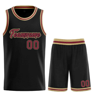 Uniforme de sport personnalisé noir marron-vieil or, ensembles classiques, maillot de basket-ball