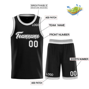 Uniforme de sport personnalisé noir blanc-gris, ensembles classiques de basket-ball, maillot de basket-ball