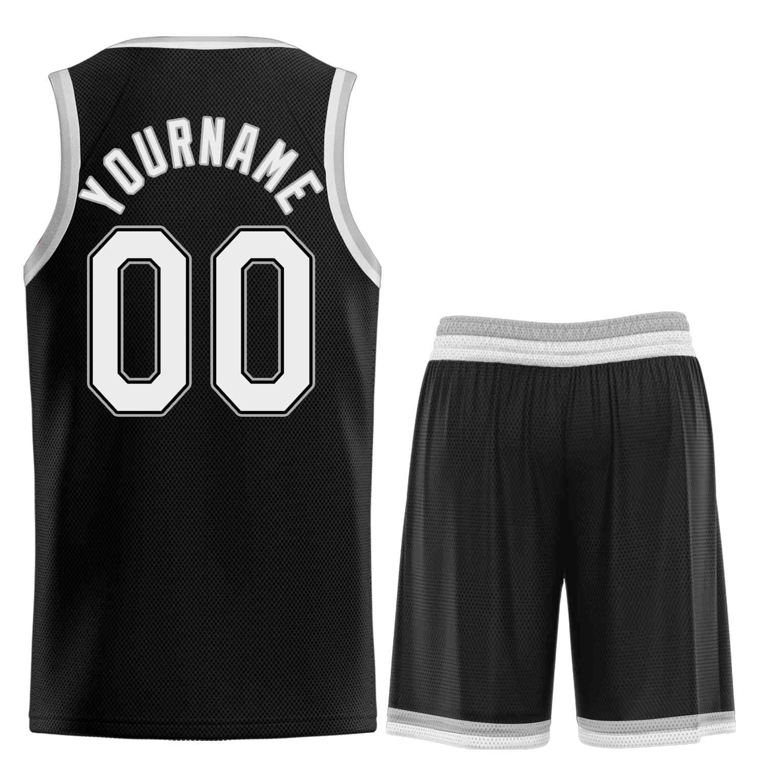 Uniforme de sport personnalisé noir blanc-gris, ensembles classiques de basket-ball, maillot de basket-ball