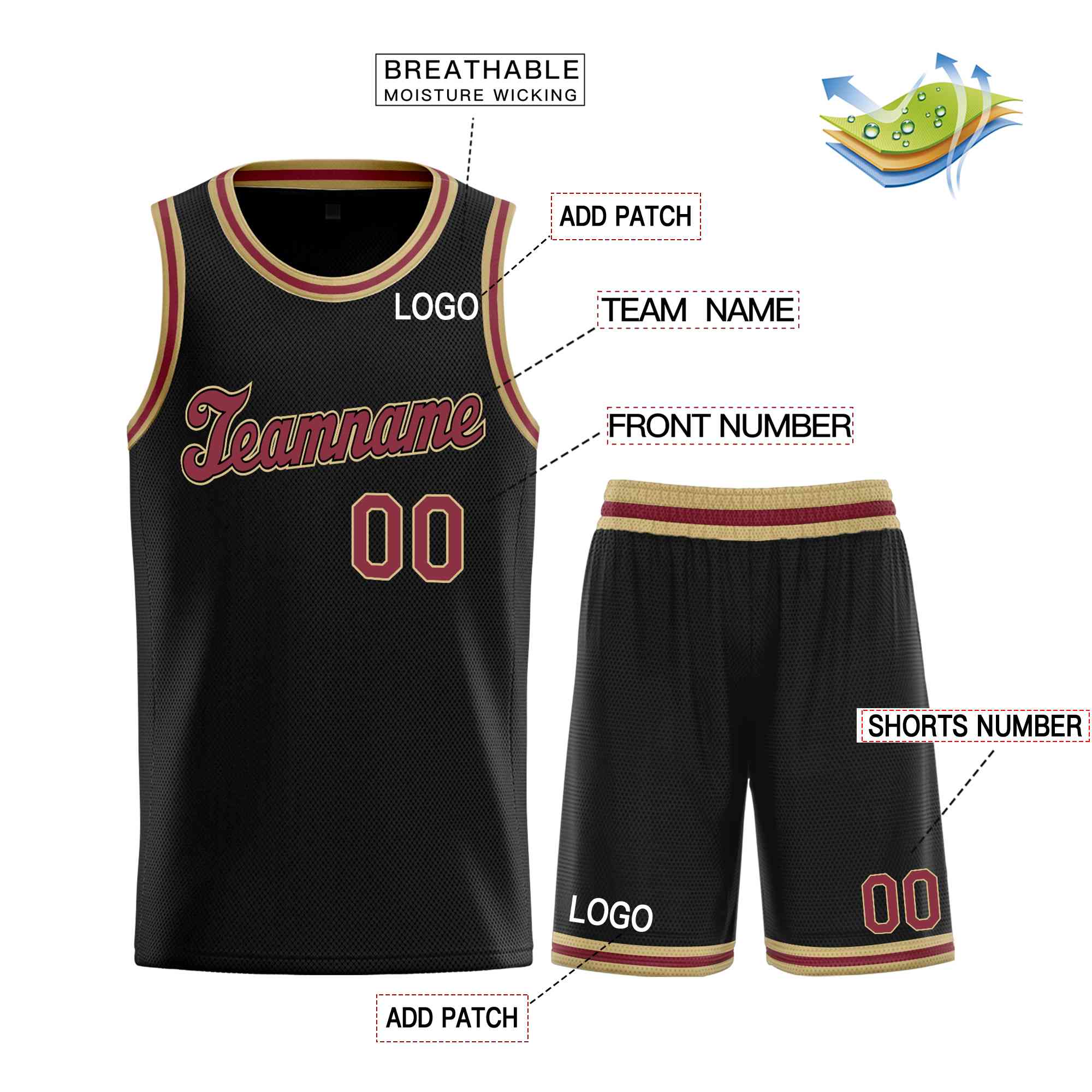 Custom Black Maroon-Old Gold Classic Sets Sports Uniform Basketball Jersey