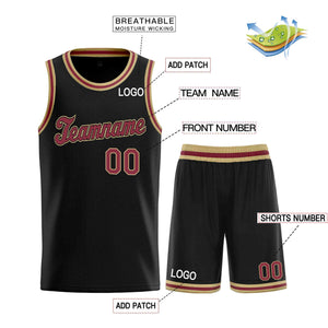 Custom Black Maroon-Old Gold Classic Sets Sports Uniform Basketball Jersey