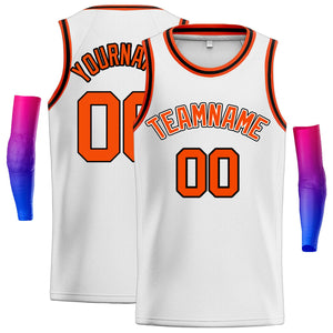 Custom White Orange Classic Tops Breathable Basketball Jersey