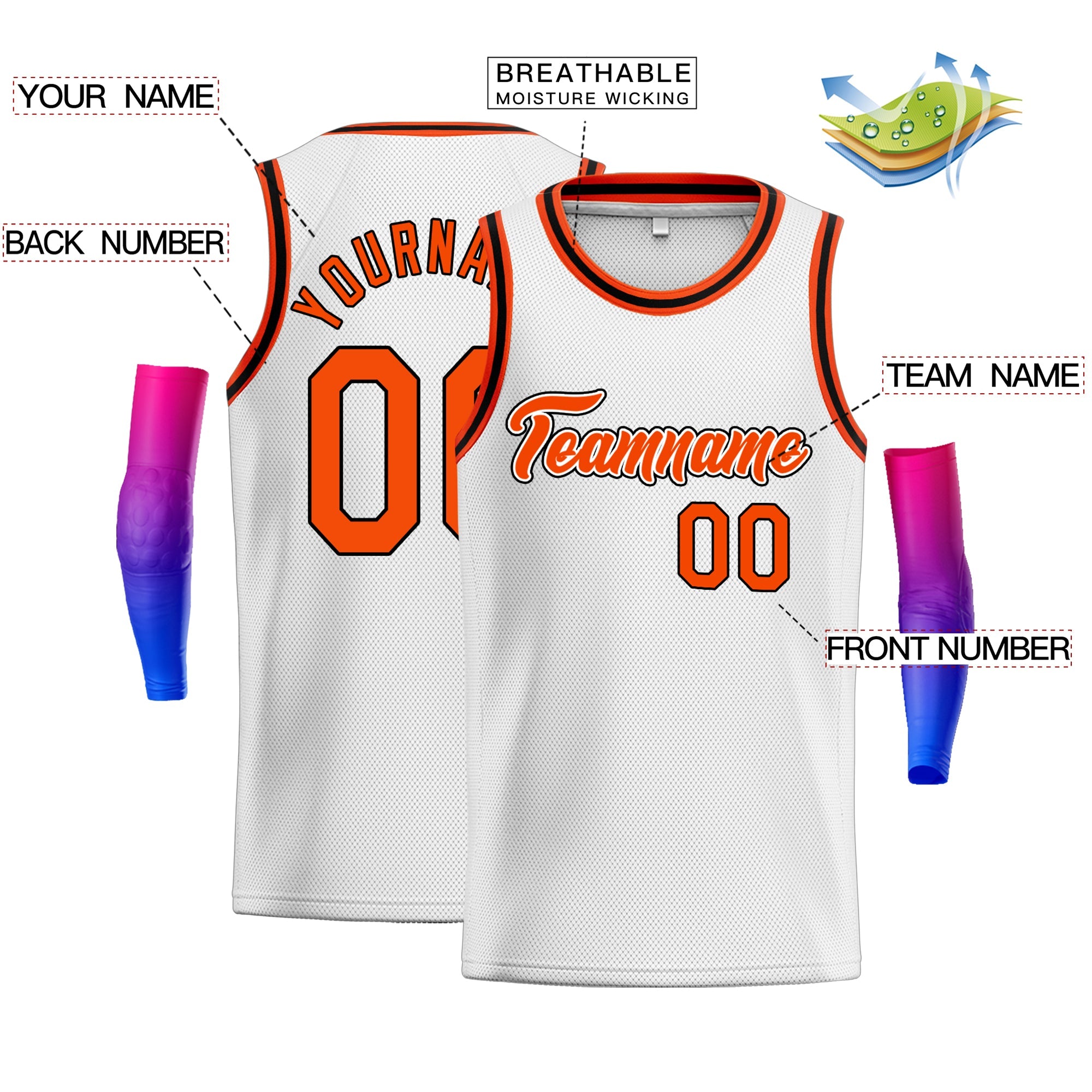 Custom White Orange-Black Classic Tops Fashion Sportwear Basketball Jersey