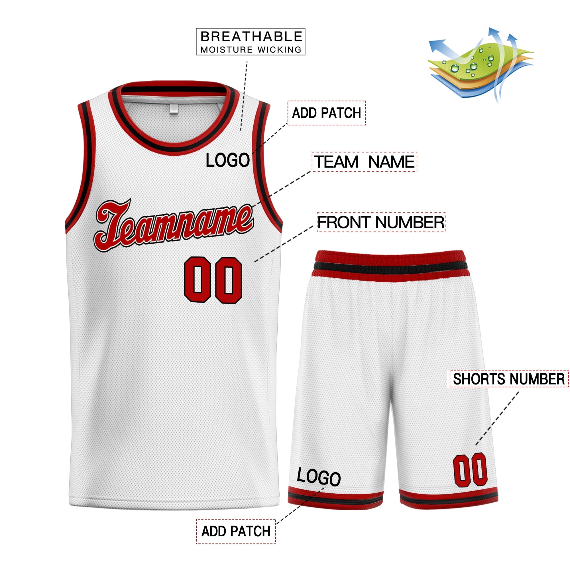 Custom White Red Classic Sets Basketball Jersey