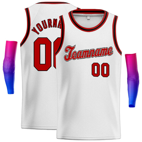 Custom White Red Classic Tops Athletic Basketball Jersey