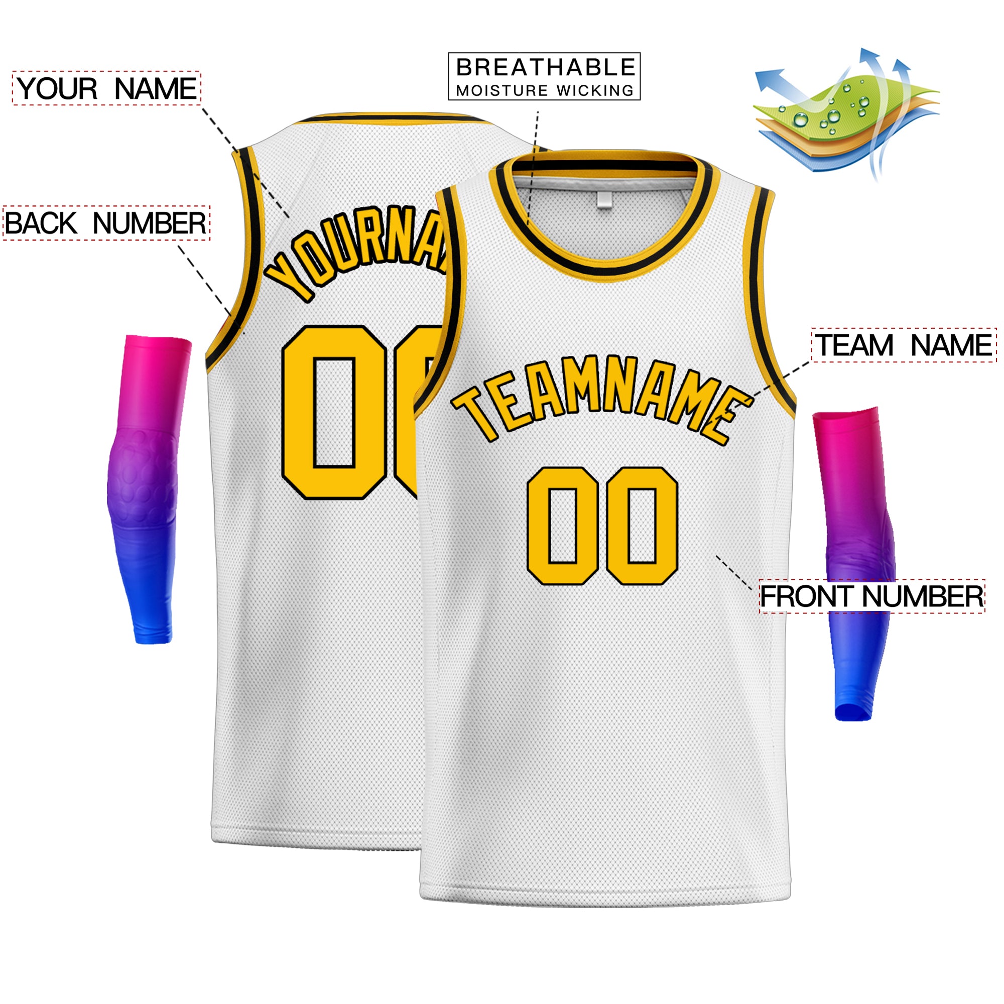 Custom White Gold-Black Classic Tops Authentic Basketball Jersey