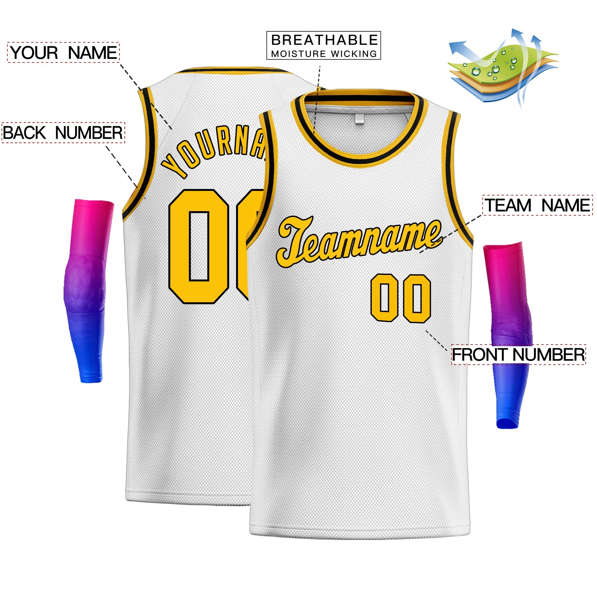 Custom White Gold-Black Classic Tops Authentic Basketball Jersey