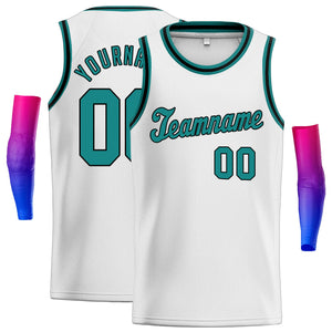 Custom White Teal-Black Classic Tops Fashion Sportwear Basketball Jersey