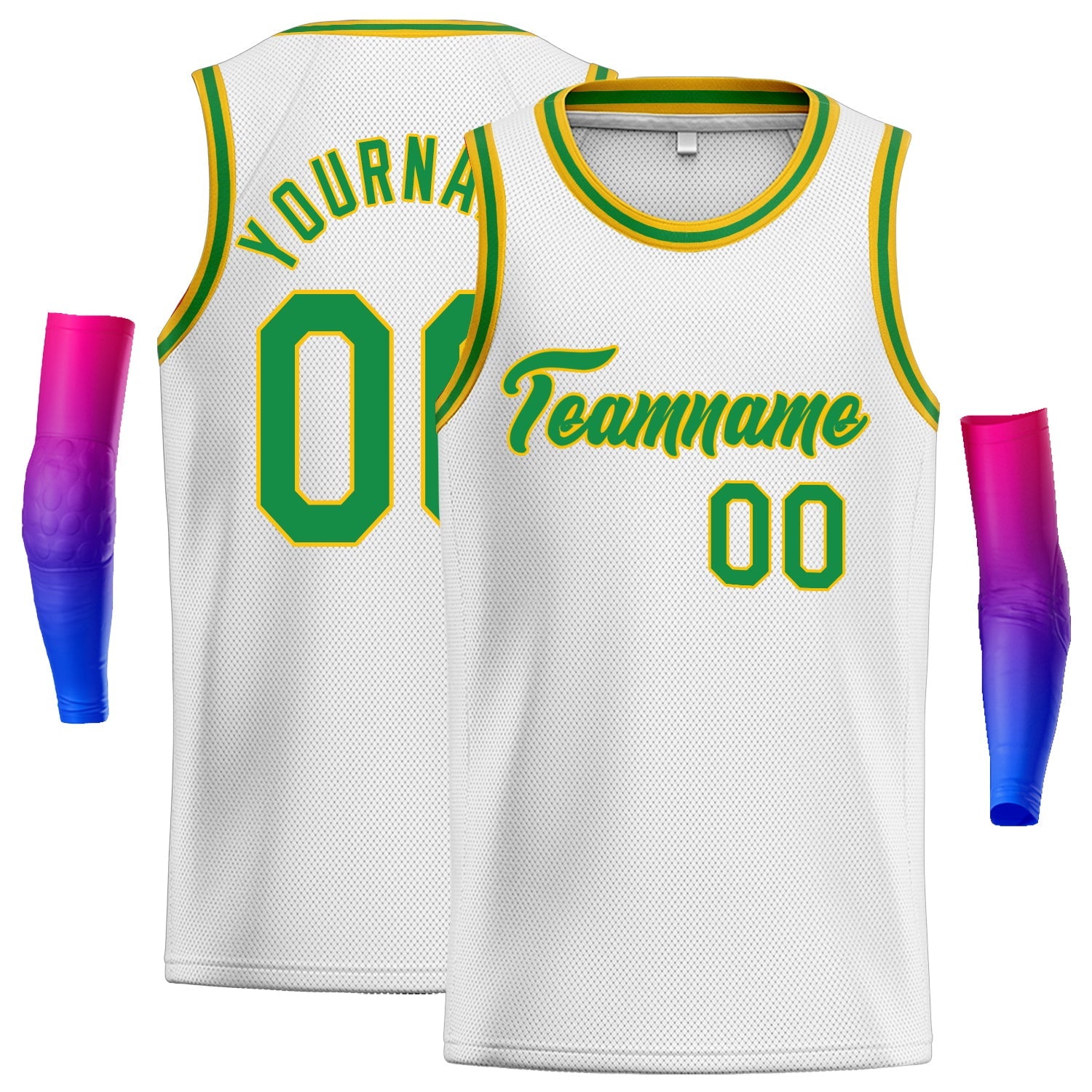 Custom White Kelly Green-Gold Classic Tops Authentic Basketball Jersey