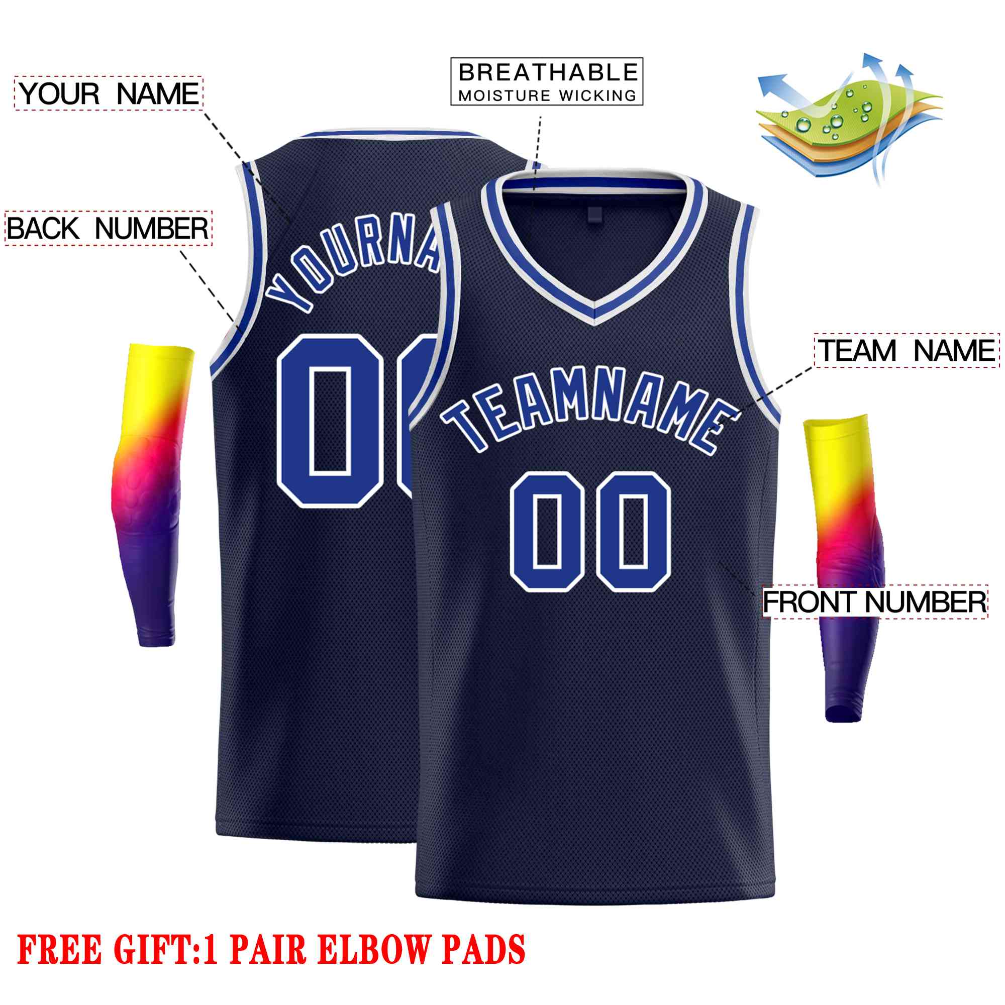 Custom Navy Royal-White Classic Tops Men Casual Basketball Jersey