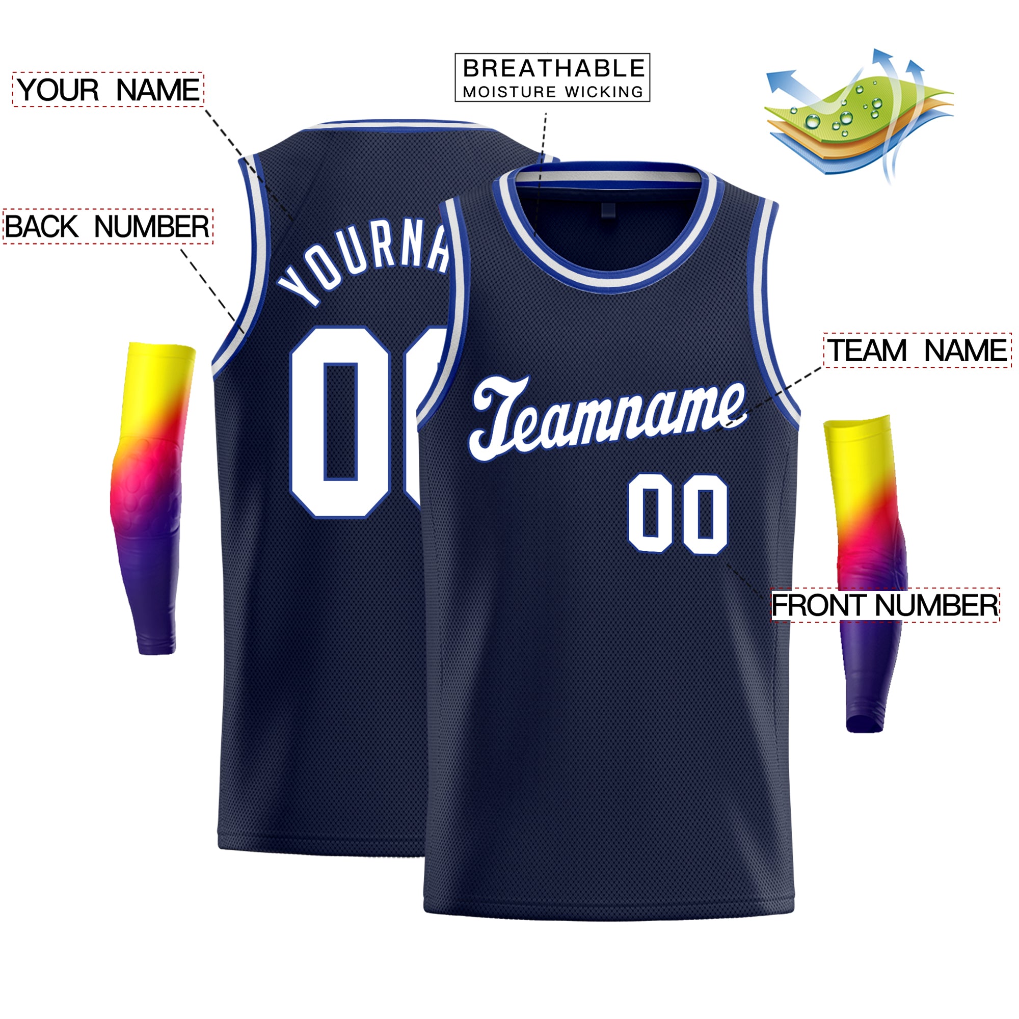 Custom Navy White-Royal Classic Tops Men/Kids Basketball Jersey