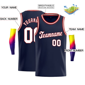 Custom Navy White-Red Classic Tops Men/Kids Basketball Jersey