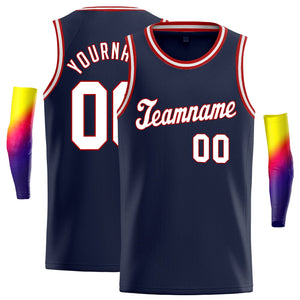 Custom Navy White-Red Classic Tops Men/Kids Basketball Jersey