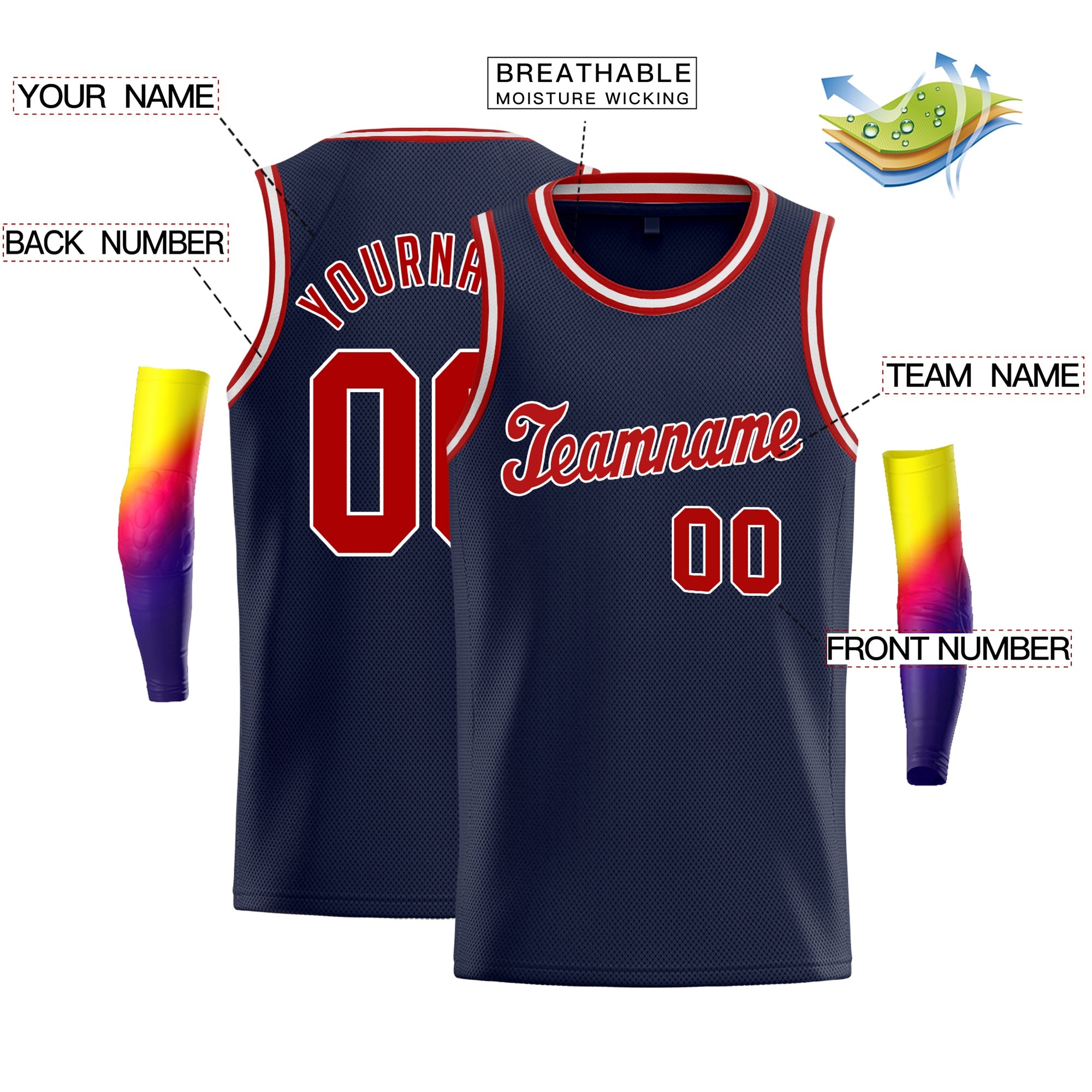 Custom Navy Red-White Classic Tops Fashion Basketball Jersey