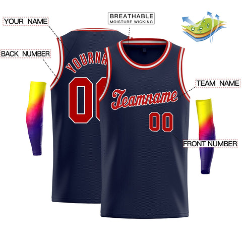 Custom Navy Red-White Classic Tops Fashion Basketball Jersey