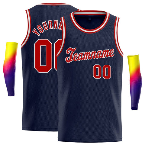 Custom Navy Red-White Classic Tops Fashion Basketball Jersey