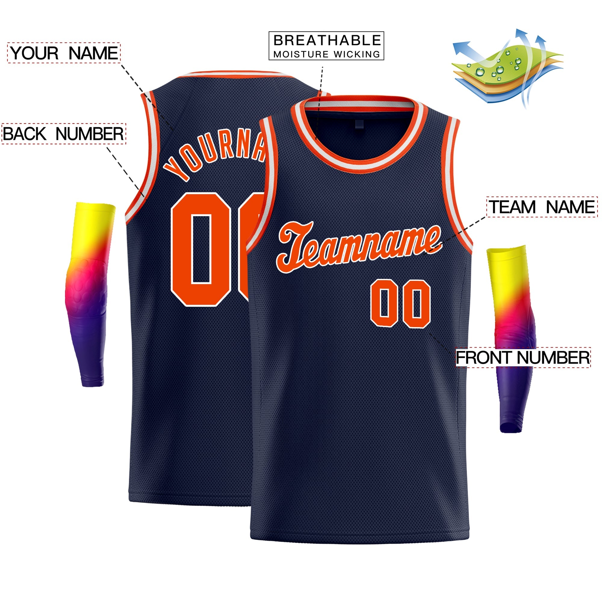 Custom Navy Orange-White Classic Tops Men/Kids Basketball Jersey